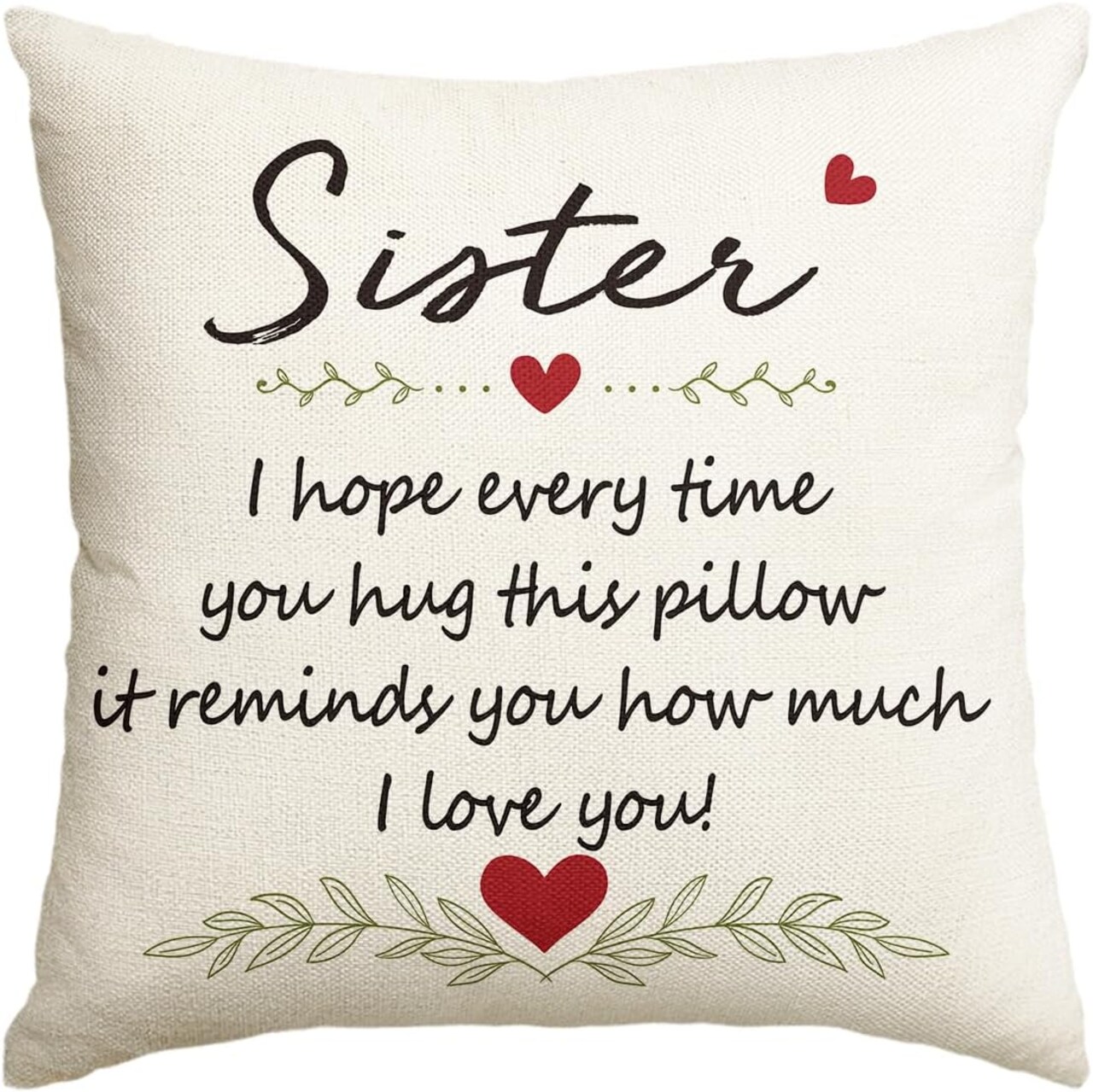 My Sister Hug Throw Pillow Cover, 18 x 18 Inch Christmas Sister's Gift Lady Girls Birthday Cushion Case I Love You So Much from Sister Brother